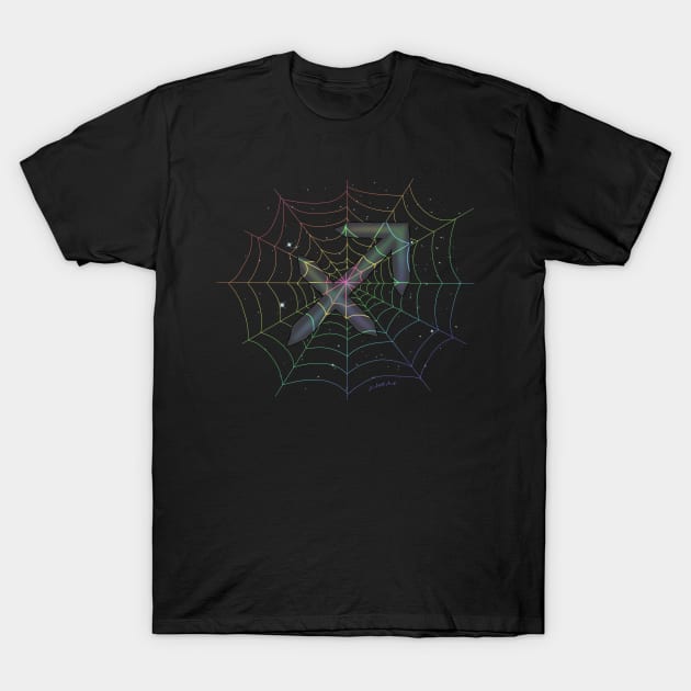 Rainbow Spiderweb Sagittarius T-Shirt by HauntedIndigo